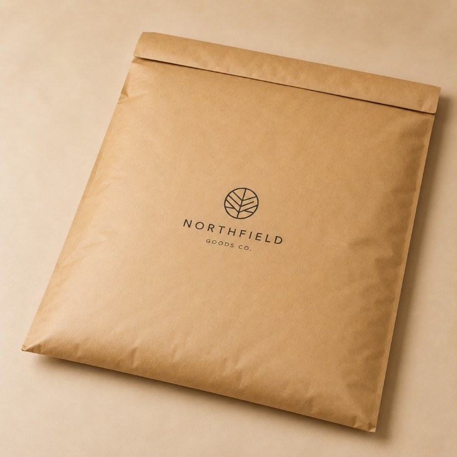 Custom printed large format kraft mailer for apparel and bulk goods