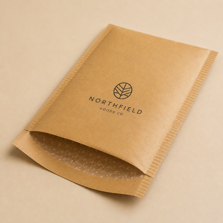 Custom printed padded kraft mailer with bubble lining