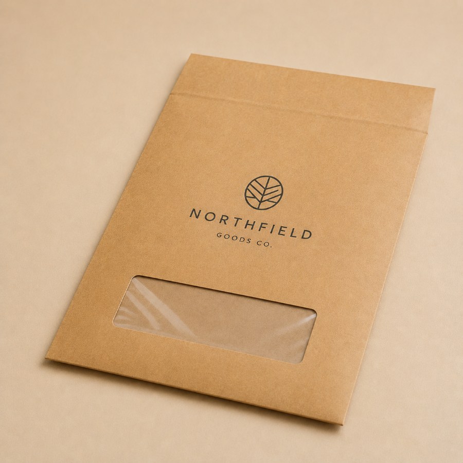 Custom printed kraft mailer with die-cut window